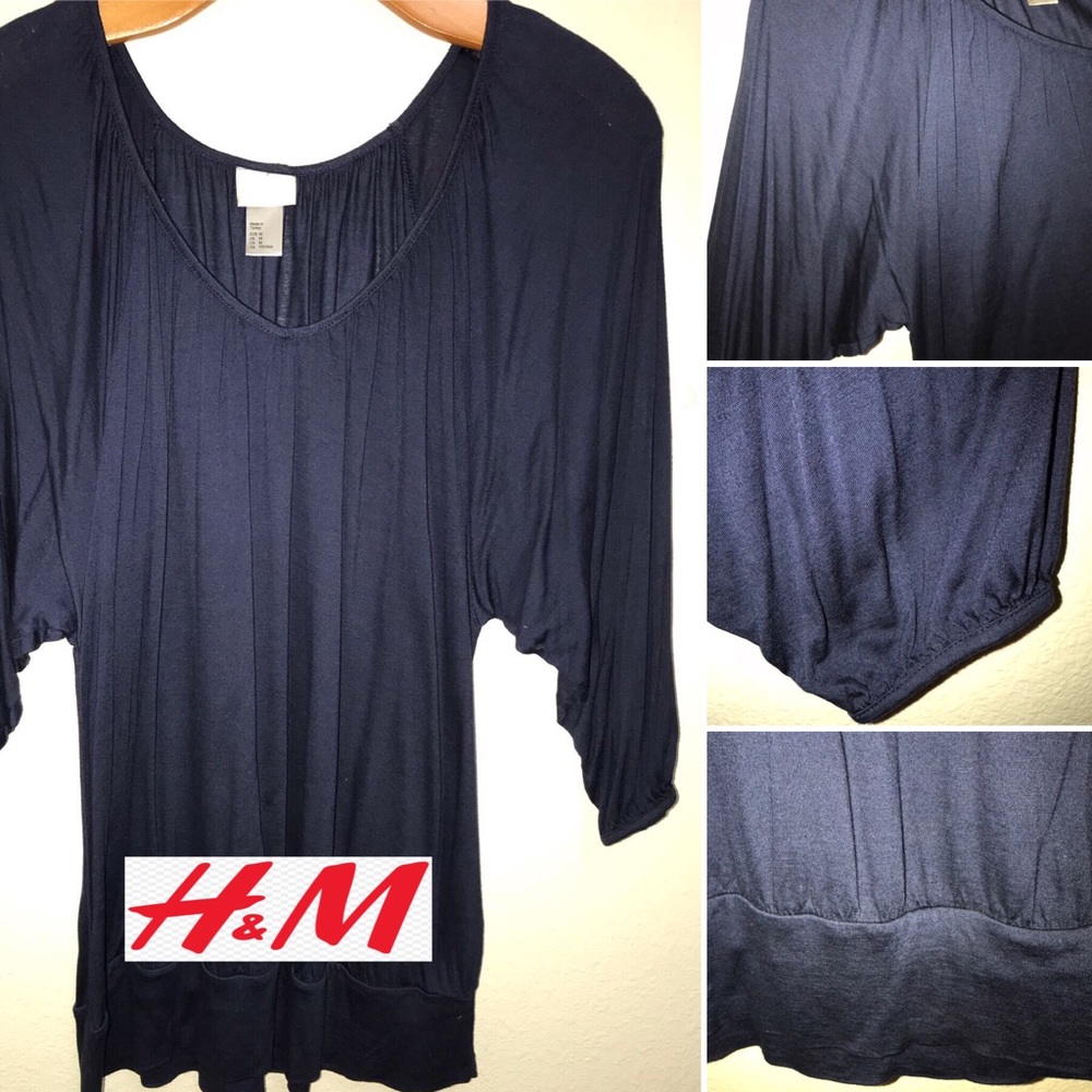 H&M Three-Qtr Sleeve Navy Blouse NWOT